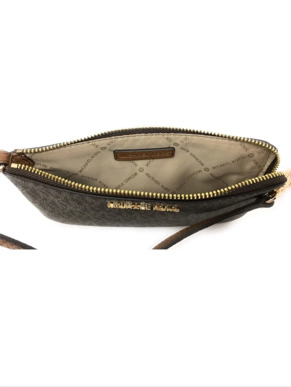 👝 Michael Kors Jet Set Brown Signature MK PVC Leather Large Travel Wristlet